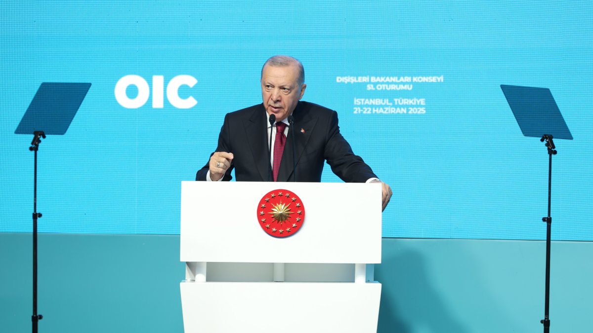  President Erdoğan speaks at the 51st Session of the Council of Foreign Ministers of the Organization of Islamic Cooperation (OIC) in Istanbul, Türkiye, June 21, 2025.