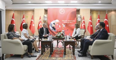 Officials of the MHP, the architect of the terror-free Türkiye initiative, and the DEM Party, linked to the PKK, meet in Ankara, Türkiye, June 7, 2025. (AA Photo)