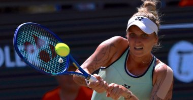 Marketa Vondrousova of Czechia in action during her final match against Xinyu Wang of China at the WTA German Open tennis tournament, in Berlin, Germany, June 22, 2025. (EPA Photo)
