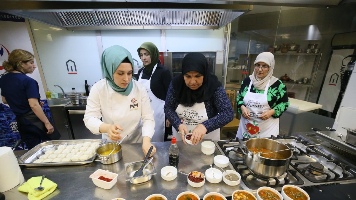 Women cook traditional meals in a healthy way during the Fit Kitchen Workshop, Gaziantep, Türkiye, June 23, 2025. (AA Photo)