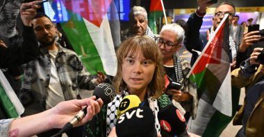 Swedish activist Greta Thunberg talks to journalists as she arrives at Arlanda airport amid her deportation from Israel, Stockholm, Sweden, June 10, 2025. (EPA Photo)