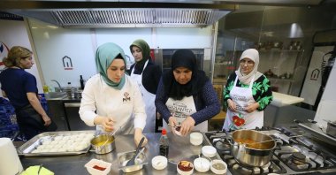 Women cook traditional meals in a healthy way during the Fit Kitchen Workshop, Gaziantep, Türkiye, June 23, 2025. (AA Photo)