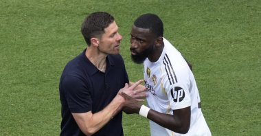 Real Madrid coach Xabi Alonso (L) and Antonio Rudiger after the FIFA Club World Cup Group H match against Pachuca at Bank of America Stadium, Charlotte, North Carolina, U.S., June 22, 2025. (Reuters Photo)