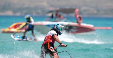 Racers in action during the MotoSurf World Championship hosted by the Turkish Motorcycle Federation (TMF), Çeşme, Istanbul, June 22, 2025. (AA Photo)