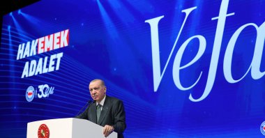 President Recep Tayyip Erdoğan speaks at an event marking the anniversary of the foundation of Memur-Sen civil servants trade union, Ankara, Türkiye, June 23, 2025. (AA Photo)