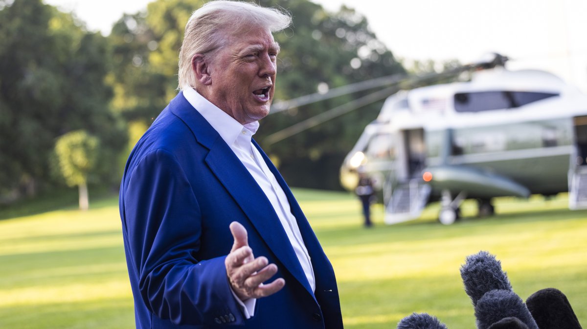U.S. President Donald Trump speaks to the media as he departs the White House for the NATO leaders summit, in Washington, D.C., U.S., June 24, 2025. (EPA Photo)
