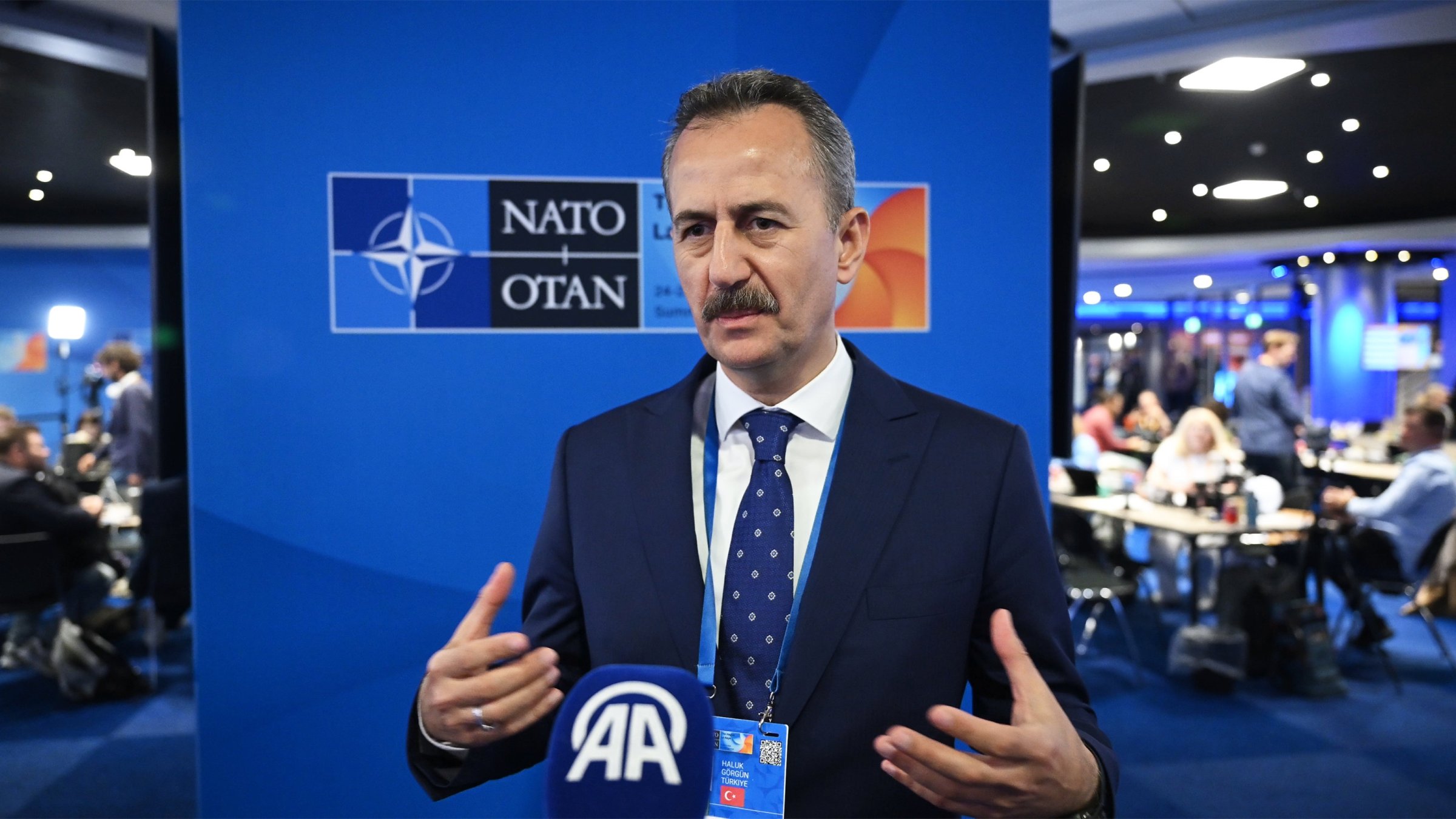 Haluk Görgün, head of Türkiye’s Defense Industries Secretariat, speaks to Anadolu Agency on the sidelines of the NATO summit in The Hague, Netherlands, June 24, 2025.