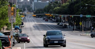 A Tesla robotaxi drives on the street along South Congress Avenue, Austin, Texas, U.S., June 22, 2025. (Reuters Photo)