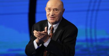 Italian sculptor Arnaldo Pomodoro attends the Italian State RAI TV program &quot;Che Tempo che Fa,&quot; Milan, Italy, Dec. 18, 2016. (AP Photo)