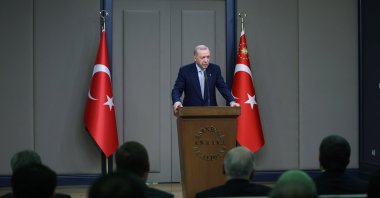 President Recep Tayyip Erdoğan speaks at a news conference at the Esenboğa Airport, Ankara, Türkiye, June 24, 2025. (AA Photo)