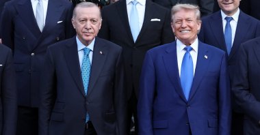 President Tayyip Erdoğan and U.S. President Donald Trump pose for a picture ahead of a dinner hosted by Dutch King Willem-Alexander and Dutch Queen Maxima, on the sidelines of a NATO Summit, at Huis ten Bosch Palace in The Hague, Netherlands June 24, 2025. (Reuters Photo)