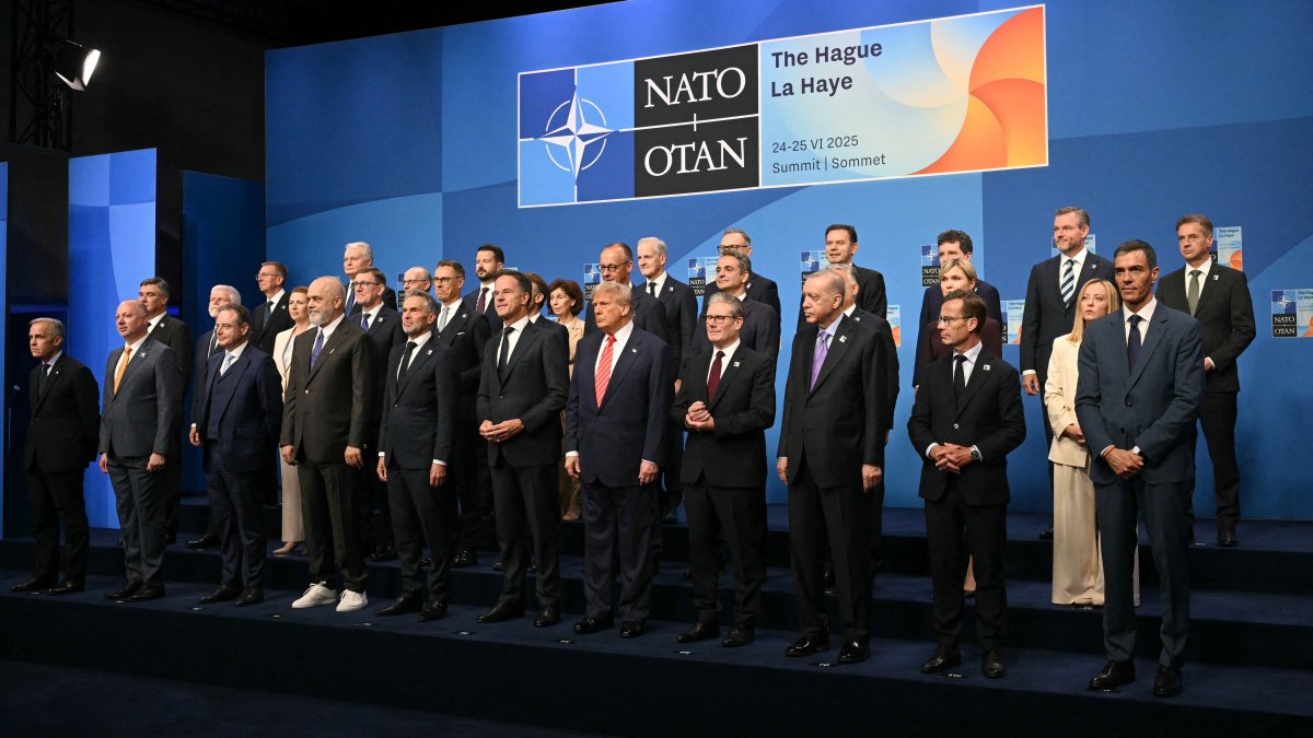 Participants pose for a family photo at the NATO summit, The Hague, Netherlands, June 25, 2025. (Reuters Photo)