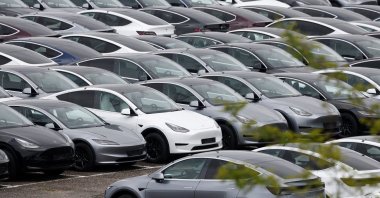 Tesla electric vehicles are pictured at one of the company&#039;s delivery centers in Valenton, near Paris, France, April 24, 2025. (Reuters Photo)