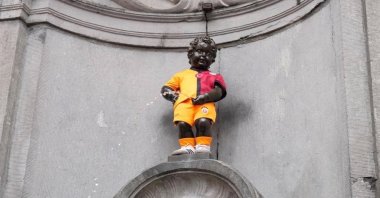 The Manneken Pis statue wears the Galatasaray football kit, Brussels, Belgium, June 24, 2025. (IHA Photo)