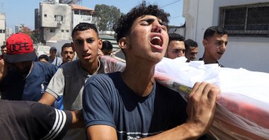 Mourners react during the funeral of Palestinians killed in an Israeli airstrike, in Gaza City, central Gaza, Palestine, June 25, 2025. (Reuters Photo)