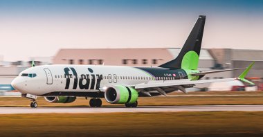 A Flair Boeing 737 Max 8 aircraft rolling out after landing, Aug. 5, 2021. (Wikimedia Commons File Photo)