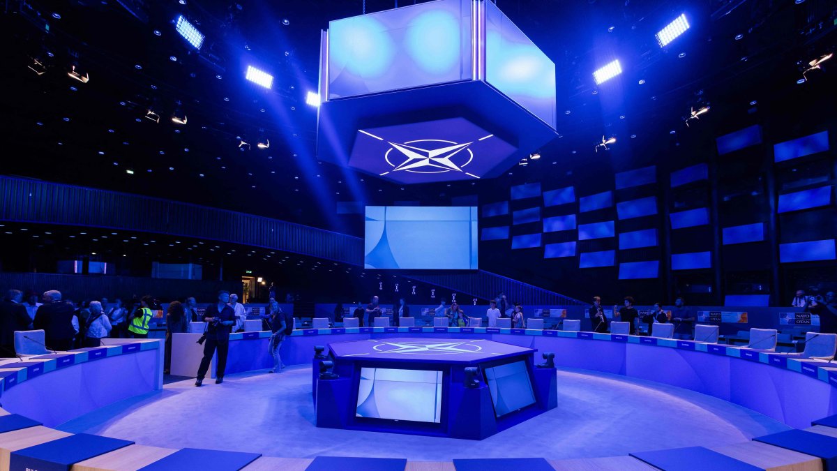 A photo shows a meeting room as local residents living near the World Forum are allowed to visit the summit location following a NATO heads of state and government summit, The Hague, Netherlands, June 25, 2025. (AFP Photo)