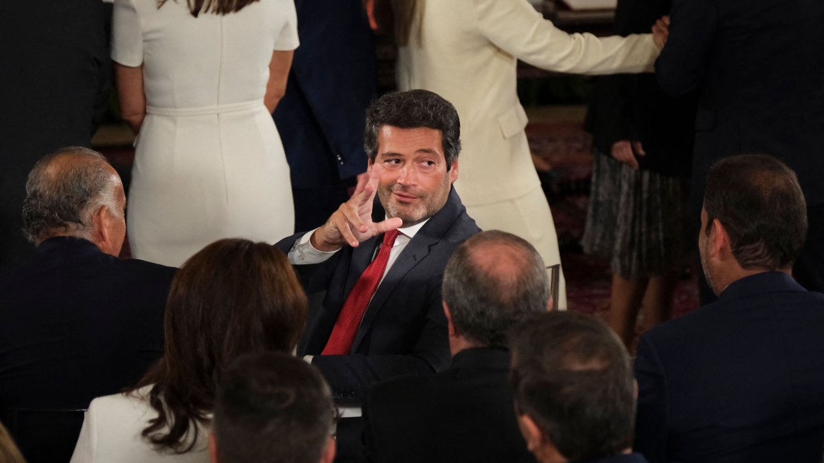 Portuguese far-right party Chega leader Andre Ventura attends the constitutional government swearing-in ceremony at Ajuda Palace, Lisbon, Portugal, June 5, 2025. (AFP Photo)
