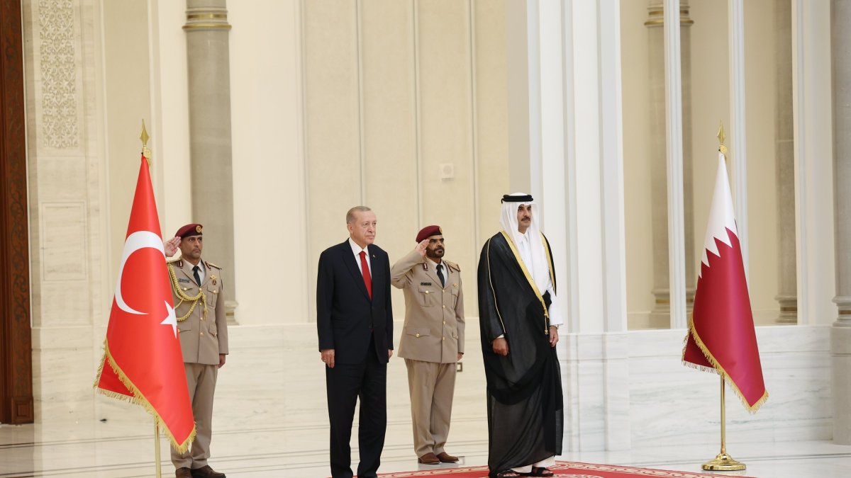 President Recep Tayyip Erdoğan welcomed in an official ceremony in Doha, Qatar, July 18, 2023. (AA File Photo)