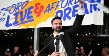 The Democratic candidate for New York City mayor, Zohran Mamdani, gestures as he speaks during a watch party for his primary election, New York City, U.S., June 25, 2025. (Reuters Photo)
