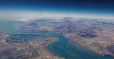 An aerial view of the Iranian shores and the island of Qeshm in the Strait of Hormuz, Dec. 10, 2023. (Reuters Photo)