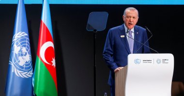 President Recep Tayyip Erdoğan delivers a statement during the United Nations climate change conference, known as COP29, Baku, Azerbaijan, Nov. 12, 2024. (Reuters Photo)