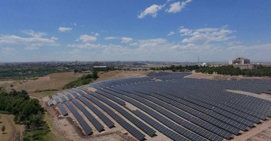 An aerial view of solar panels, Diyarbakır, southeastern Türkiye, June 24, 2025. (AA Photo)