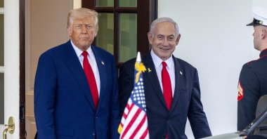 U.S. President Donald J. Trump (L) and Israeli Prime Minister Benjamin Netanyahu seen together in Washington, D.C., U.S., April 7, 2025. (EPA Photo)