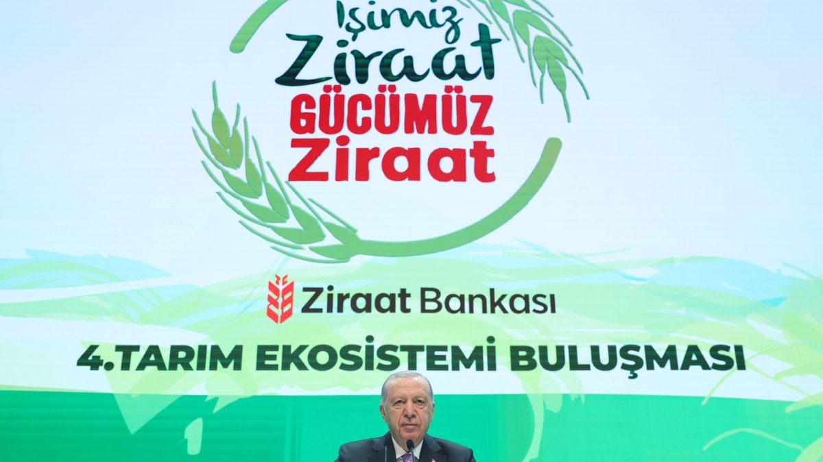 President Recep Tayyip Erdoğan addresses the 4th Agricultural Ecosystem Gathering, Istanbul, Türkiye, June 28, 2025. (DHA Photo)
