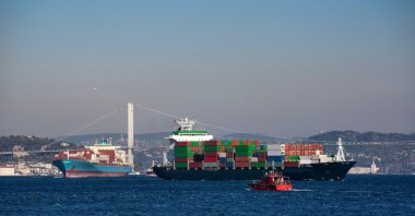 A container ship sails in the Bosporus, Istanbul, Türkiye, June 23, 2021. (Shutterstock Photo)
