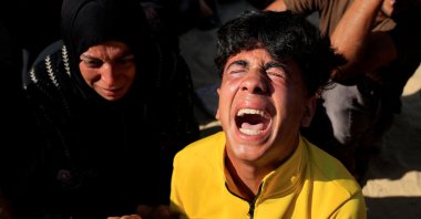 Mourners react during the funeral of Palestinians killed in an overnight Israeli strike on a tent, in Khan Younis, southern Gaza Strip, Palestine, June 29, 2025. (Reuters Photo)