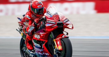 Spain&#039;s Marc Marquez on his Ducati in action on his way to win the MotoGP race in Assen, The Netherlands, June 29, 2025. (EPA Photo)