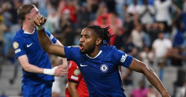 Chelsea&#039;s French Christopher Nkunku celebrates scoring a goal in a FIFA Club World Cup 2025 round of 16 match against Benfica, Charlotte, North Carolina, U.S., June 28, 2025. (AFP Photo)