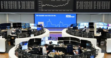The German DAX share price index graph is displayed at the stock exchange, Frankfurt, Germany, June 27, 2025. (Reuters Photo)
