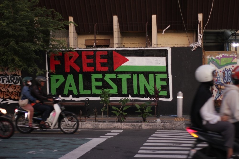 Free Palestine Mural, a mural of solidarity for Palestine on the side of the main road in Yogyakarta city, Yogyakarta, Indonesia, Dec. 27, 2024. (Shutterstock Photo)