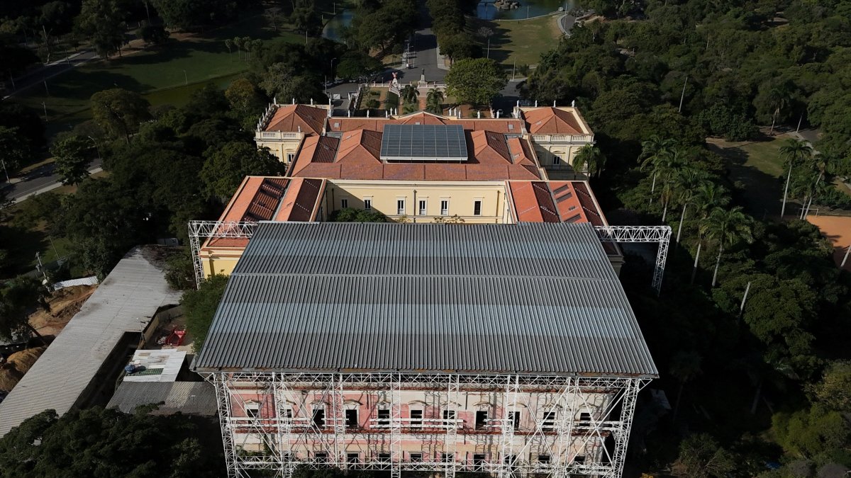 A drone view shows the National Museum of Brazil during its partial reopening with an exhibition, amid its reconstruction after the 2018 fire, Rio de Janeiro, Brazil, June 30, 2025. (Reuters Photo)
