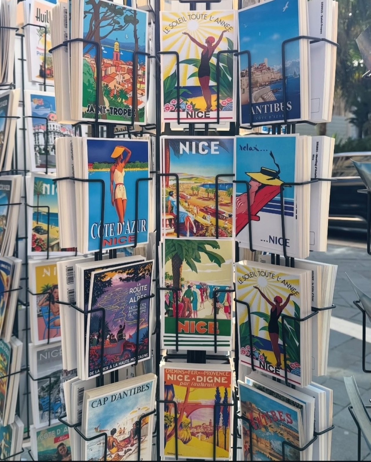 Postcards featuring scenes of French cities, Nice, France, May 17, 2025. (Photo by Derya Taşbaşı)