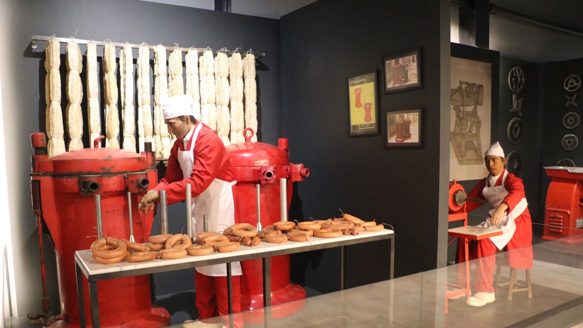 An interior view of the Sausage Museum showcasing original sausage production machines and historic equipment, Afyonkarahisar, Türkiye, July 2, 2025. (DHA Photo)