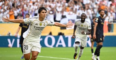 Real Madrid&#039;s Gonzalo Garcia celebrates after scoring the opening goal during the FIFA Club World Cup 2025 round of 16 football match between Spain&#039;s Real Madrid and Italy&#039;s Juventus at the Hard Rock Stadium, Miami, U.S., July 1, 2025. (AFP Photo)