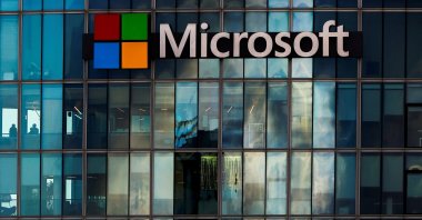 A view shows a Microsoft logo at Microsoft offices in Issy-les-Moulineaux near Paris, France, Jan. 9, 2025. (Reuters File Photo)