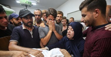 Palestinians react over bodies as they mourn doctor Marwan al-Sultan, director of the Indonesian Hospital in northern Gaza Strip, his wife, his daughter and and his sister, who were killed in an Israeli strike on Wednesday, according to Gaza’s health ministry, at Al-Shifa hospital in Gaza City, July 2, 2025. (Reuters Photo)