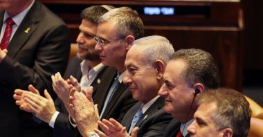 Israeli Prime Minister Benjamin Netanyahu, Foreign Minister Israel Katz and Israeli Finance Minister Bezalel Smotrich attend a Plenum session of the Knesset, Israel's Parliament, in Jerusalem, June 11, 2025. (Reuters Photo)