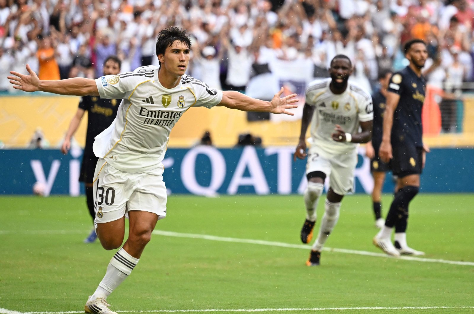 Real Madrid's Gonzalo Garcia celebrates after scoring the opening goal during the FIFA Club World Cup 2025 round of 16 football match between Spain's Real Madrid and Italy's Juventus at the Hard Rock Stadium, Miami, U.S., July 1, 2025. (AFP Photo)