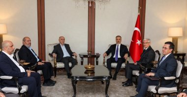 Foreign Minister Hakan Fidan is seen during a meeting with Mohammed Ismail Darwish, chair of the Hamas Leadership Council, and his delegation, Istanbul, Türkiye, July 2, 2025 (AA Photo)