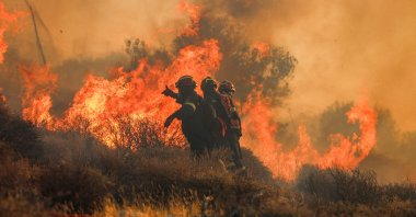 Firemen battle a wildfire that broke out in Ierapetra on the island of Crete, southern Greece, July 3, 2025. (AFP Photo)