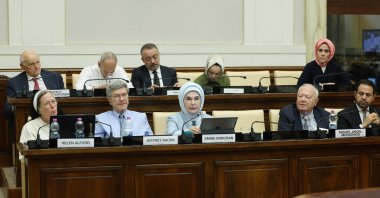 First lady Emine Erdoğan (C) speaks at the “Brotherhood-Based Economy: Ethical Multilateralism” conference at the Pontifical Academy of Social Sciences, Vatican City, July 3, 2025. (AA Photo)