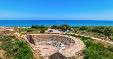 An aerial view of the Salamis ruins, located near the sea, Famagusta, TRNC. (Shutterstock Photo)
