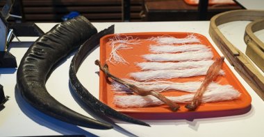 The materials used to craft the bow with 2,000-year-old techniques are displayed, Istanbul, Türkiye, July 4, 2025. (AA Photo)