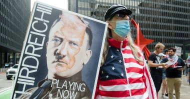 Opponents of U.S. President Donald Trump gather at Federal Plaza to criticize the government&#039;s policies, Chicago, Illinois, U.S., July 6, 2025. (AA Photo)