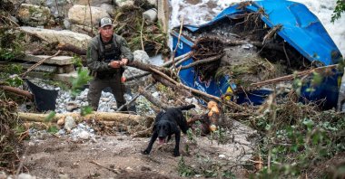A search dog operates at Camp Mystic after deadly flooding in Kerr County, Texas, U.S., July 5, 2025. (Reuters Photo)